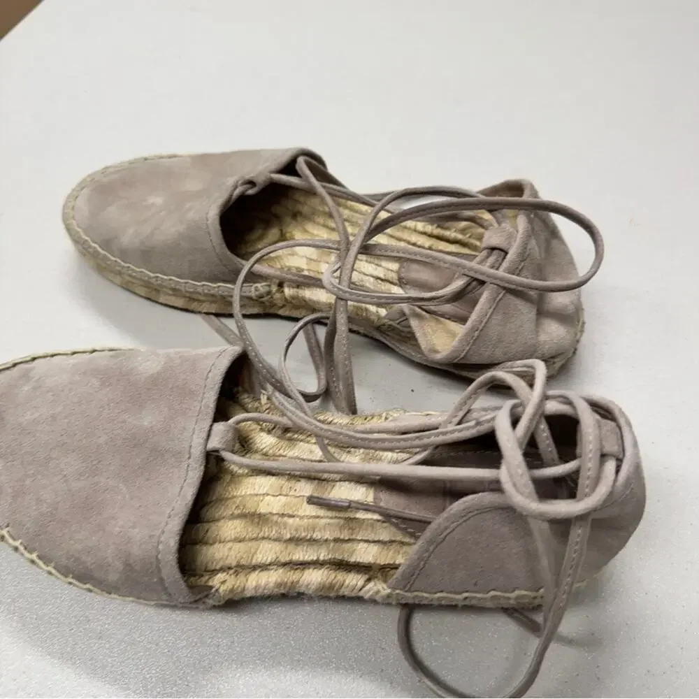 Frye Beige Leather Espadrille Flats Sandals Womens 6.5 Beachy Comfort Lace Up
